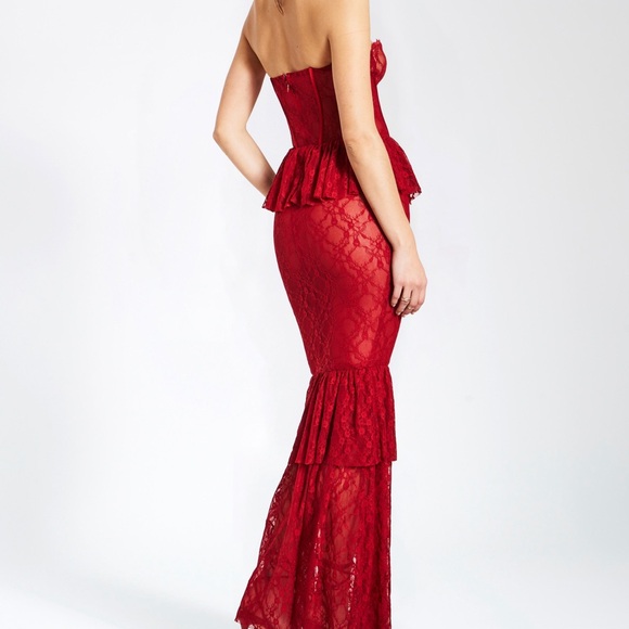 Miss Circle Quennell Burgundy Lace Corset Maxi Dress - Picture 4 of 6